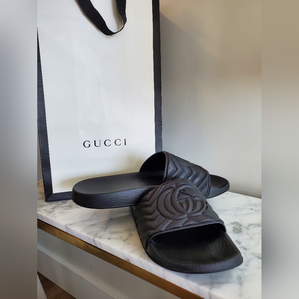 Gucci Matelassé Double G Women's Rubber Slides Black